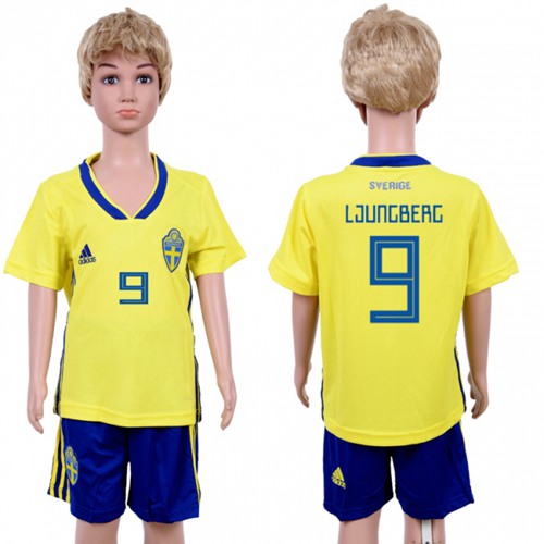 Sweden #9 Ljungberg Home Kid Soccer Country Jersey